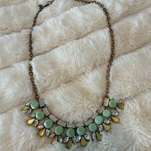 J. Crew Mint Green, Celery, & Opalescent Drop Links Statement Necklace